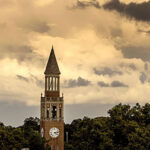 cloudy evening view of bell tower