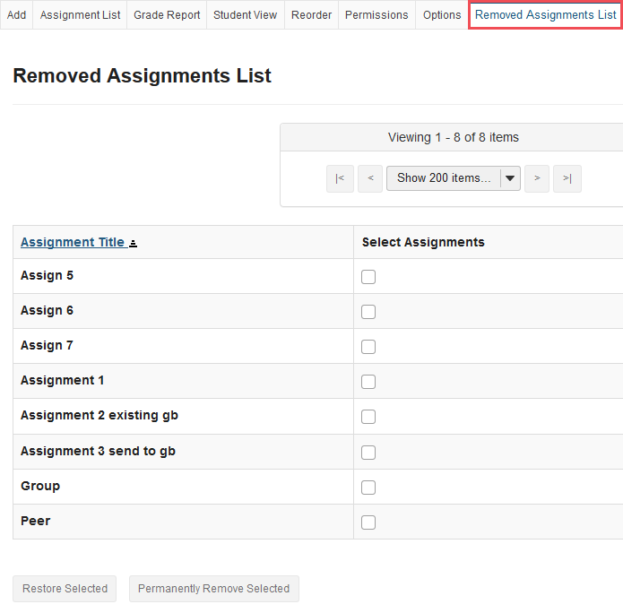 Removed Assignment List tab in Sakai
