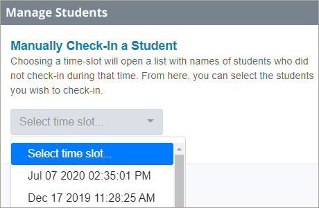 manually check-in a student section on U-N-C check-in dashboard