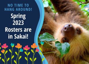 baby sloth says no time to hang around because spring 2023 rosters are in Sakai
