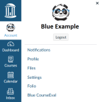 Canvas account with blue course evaluation link