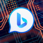 Microsoft bing chat logo over abstract artificial intelligence visual